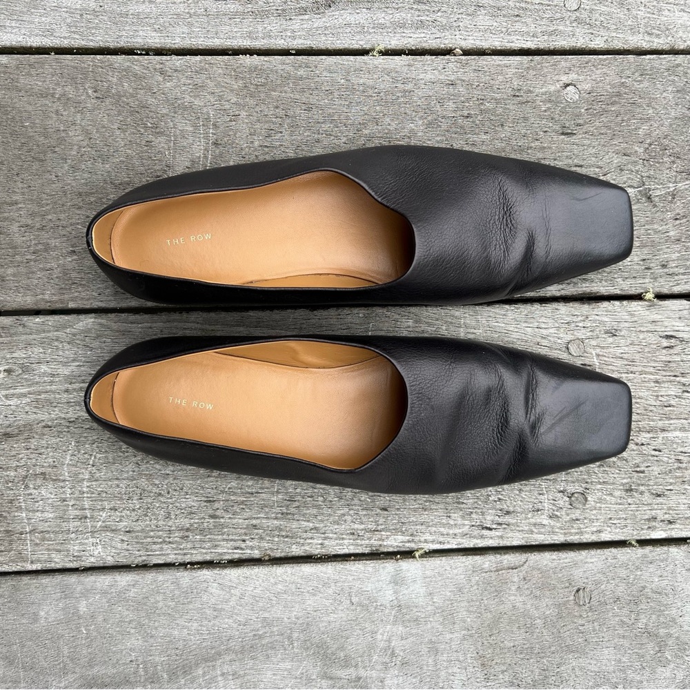 The Row Black Leather Flats